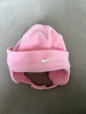 Nike Pink Fleece Earflap Beanie with White Swoosh
